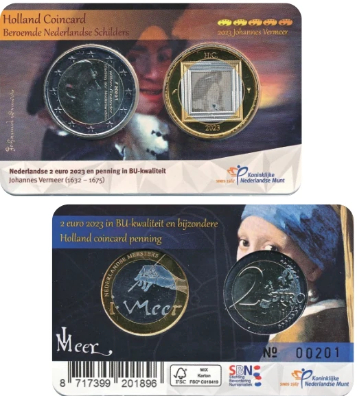 set A.5 / card B · 2023.a / b / c · 荷兰钱币博览会 —— 荷兰画家(维米尔) · 发行量 4,895 + 100 + 5